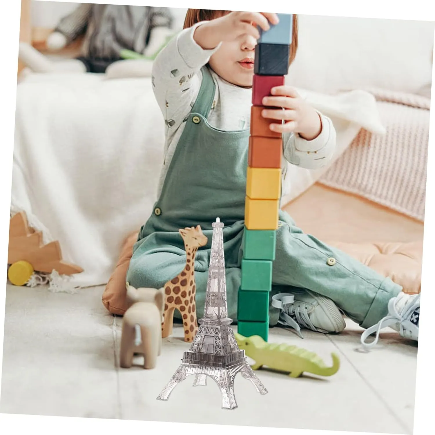 1 Set Crystal Eiffel Tower Transparent Educational for Fine Motor Skills and Cognitive Abilities Sturdy Building Cubes for Fun Learning