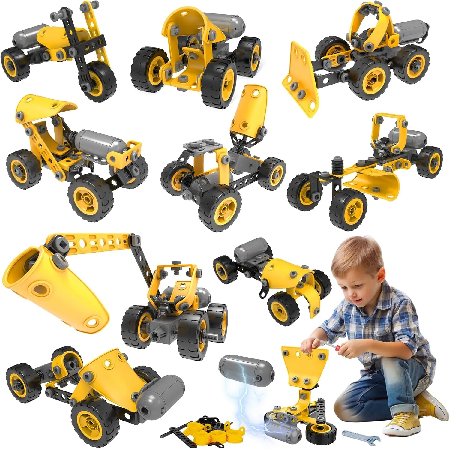 10 in 1 Kids STEM Building Toys, Electric Building Blocks Toys Set for 5 6 7 8  Year Old Boy, Educational STEM Learning Construction Excavator Kit for Kids Age 4-8 5-7 6-8 8-10