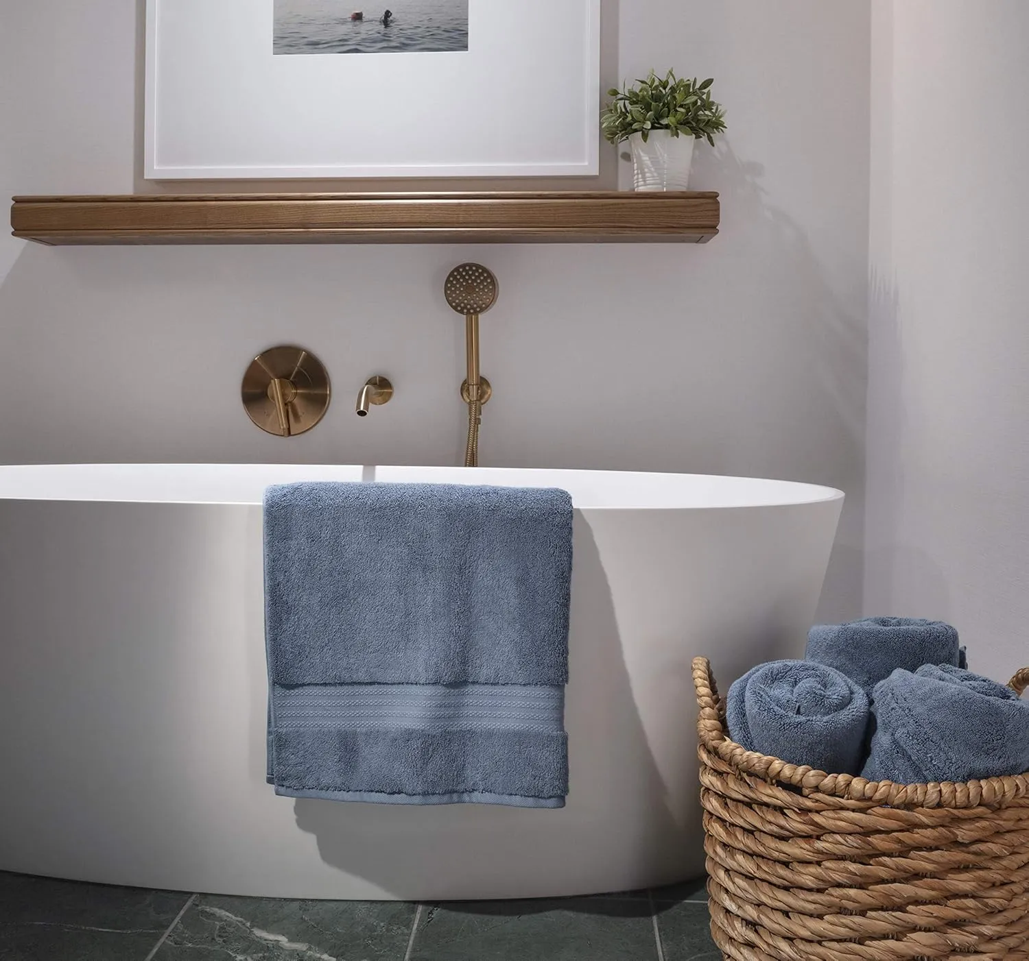 100% Organic Cotton Bath Towel Set | Bathroom Luxury Towel Set of 6 | GOTS Certified | Hotel Premium Towels | 700 GSM | 2 Bath Towel 30 x 56 | 2 Hand Towel 16 x 30 | 2 Wash Cloth 13 x 13 | Dark Blue