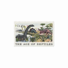 10 The Age of Reptiles Postage Stamps // UNUSED // Natural History // Dinosaurs // 6 Cent