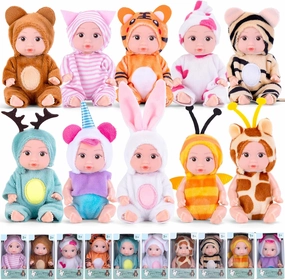 10PCS 4inch Mini Reborn Baby Dolls Set with 10 Outfits - Realistic Open Eye Design Child-Safe Role Play Toys for Girls Boys, Christmas Birthday Easter Gift Sets