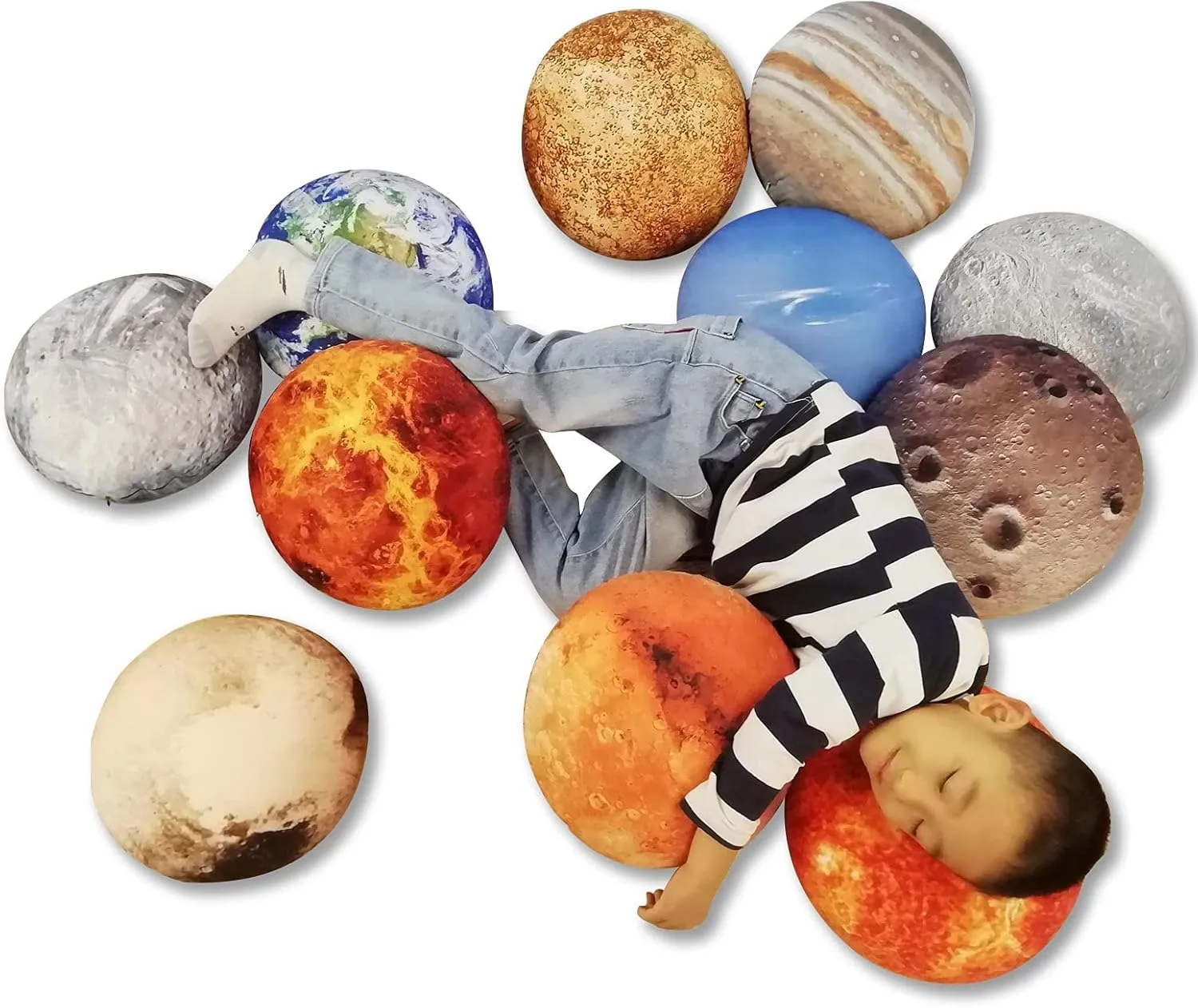 11 Piece Set Space Planet Throw Pillow Covers Solar System Universe Planet Image Decorative Cushion Cover Round Pillow Case 3D Home Decor Pillows Covers 10X10Inch
