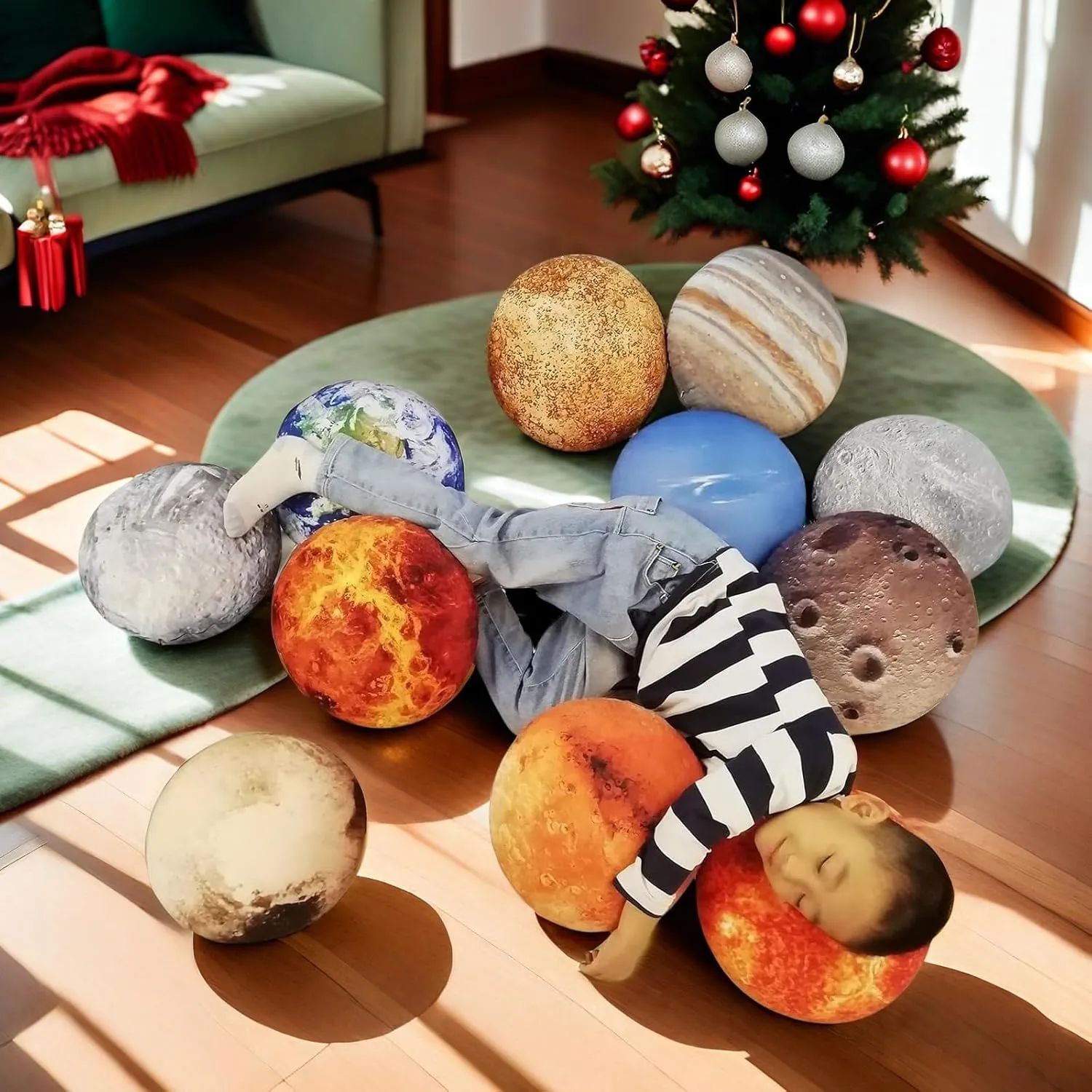 11 Piece Set Space Planet Throw Pillow Covers Solar System Universe Planet Image Decorative Cushion Cover Round Pillow Case 3D Home Decor Pillows Covers 10X10Inch