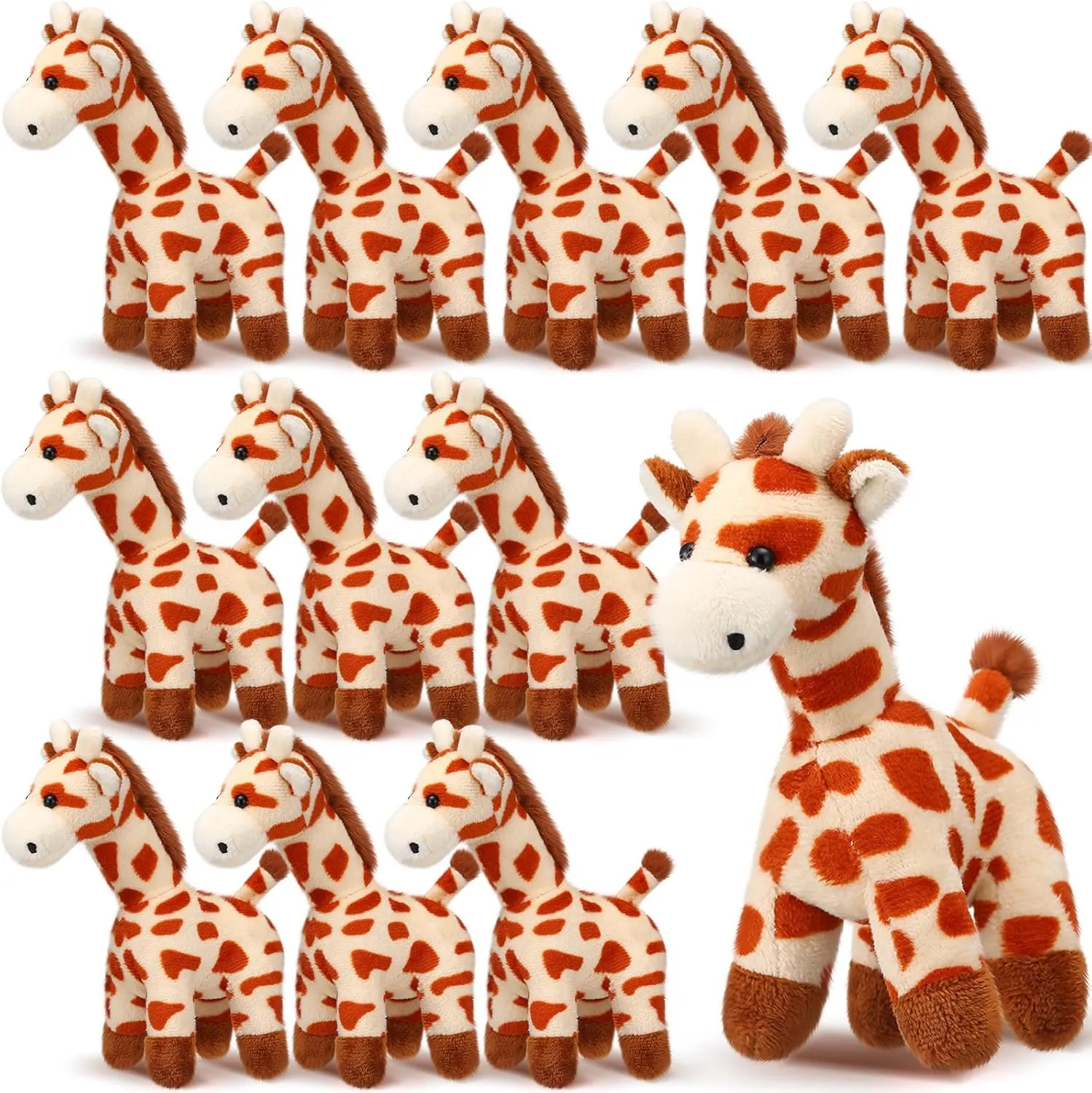 12 Pcs Giraffe Stuffed Animal Bulk 6'' Stuffed Giraffe Plush Toy Soft Safari Plush Zoo Wild Animal Party Decoration Cute Tiny Keychains for Kid Girl Boy Birthday Forest Party