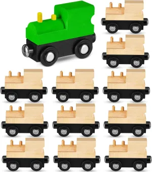 12 Pcs Magnetic Wooden Trains Unpainted Train Cars Unfinished Train Party Decorations for Operation Christmas Birthday Party Themed Crafts Supplies(Rustic)