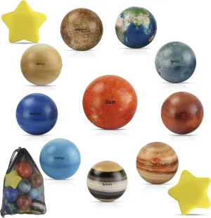 12 Piece Solar System Stress Balls, Stress Balls with Mesh Carry Bag, Educational Planets and Stars- JDS Toy Store
