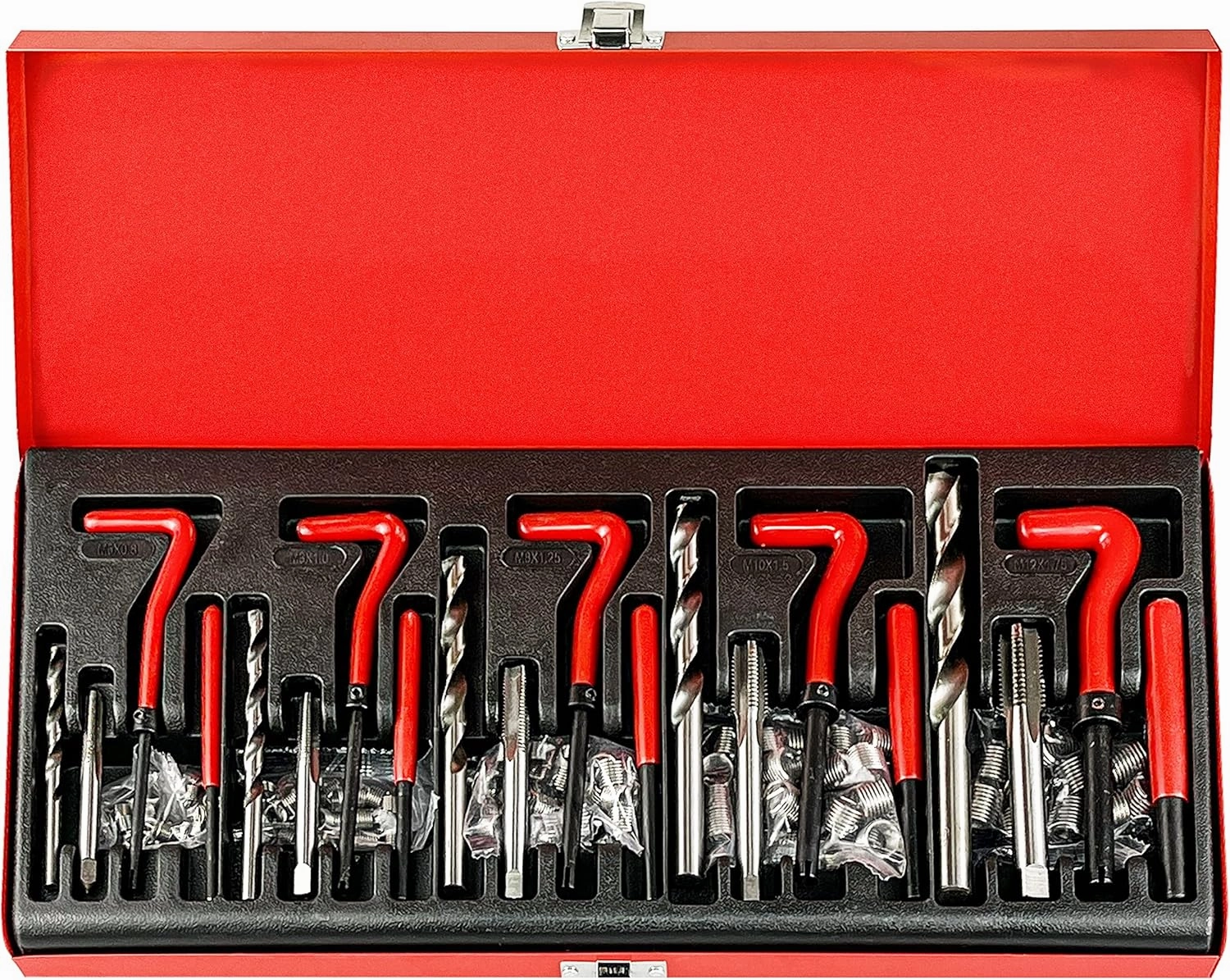 131PCS Helicoil Metric Thread Repair Tool Kit, HSS Drill Repair Kit, Suitable for M5 M6 M8 M10 M12 Internal Screw Hole