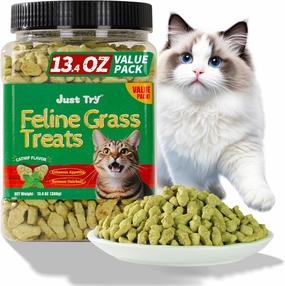 13.4 OZ Cat Grass Treats Natural Salmon Flavor Healthy Cat Snacks Training Biscuits Catnip for Cats Dental and Hairball Control Treats
