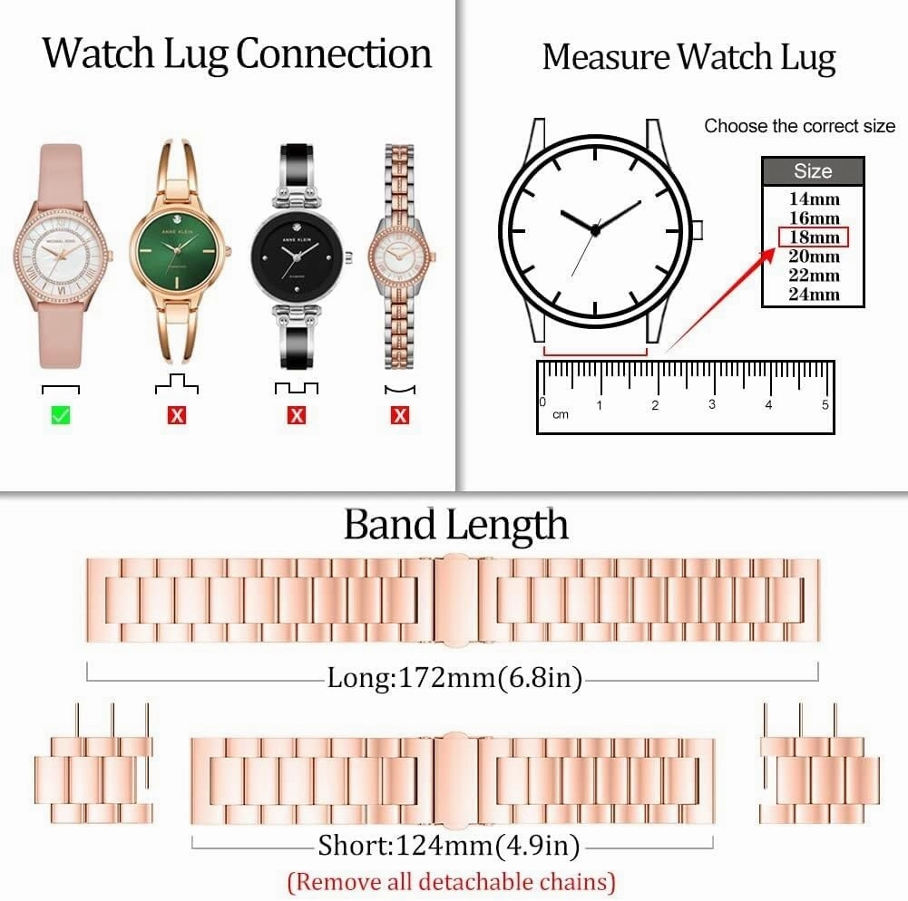 14/16/18/20/22mm Metal Watch Band, Stainless Steel Quick Release Strap For Men Women