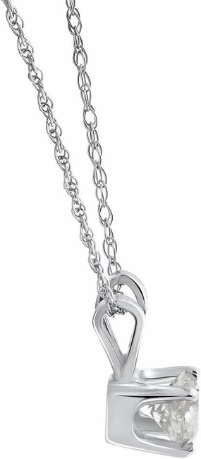 14k White or Yellow Gold 1/3 Ct Diamond Round-Cut Natural Solitaire Pendant Women's 18" 14k Gold Chain Necklace