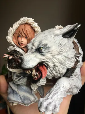 1/6 WF2015 KE Wolf and Girl The Painted Statue Japanese Anime Action Figures Anime Girl Figure Action Figures Resin Art
