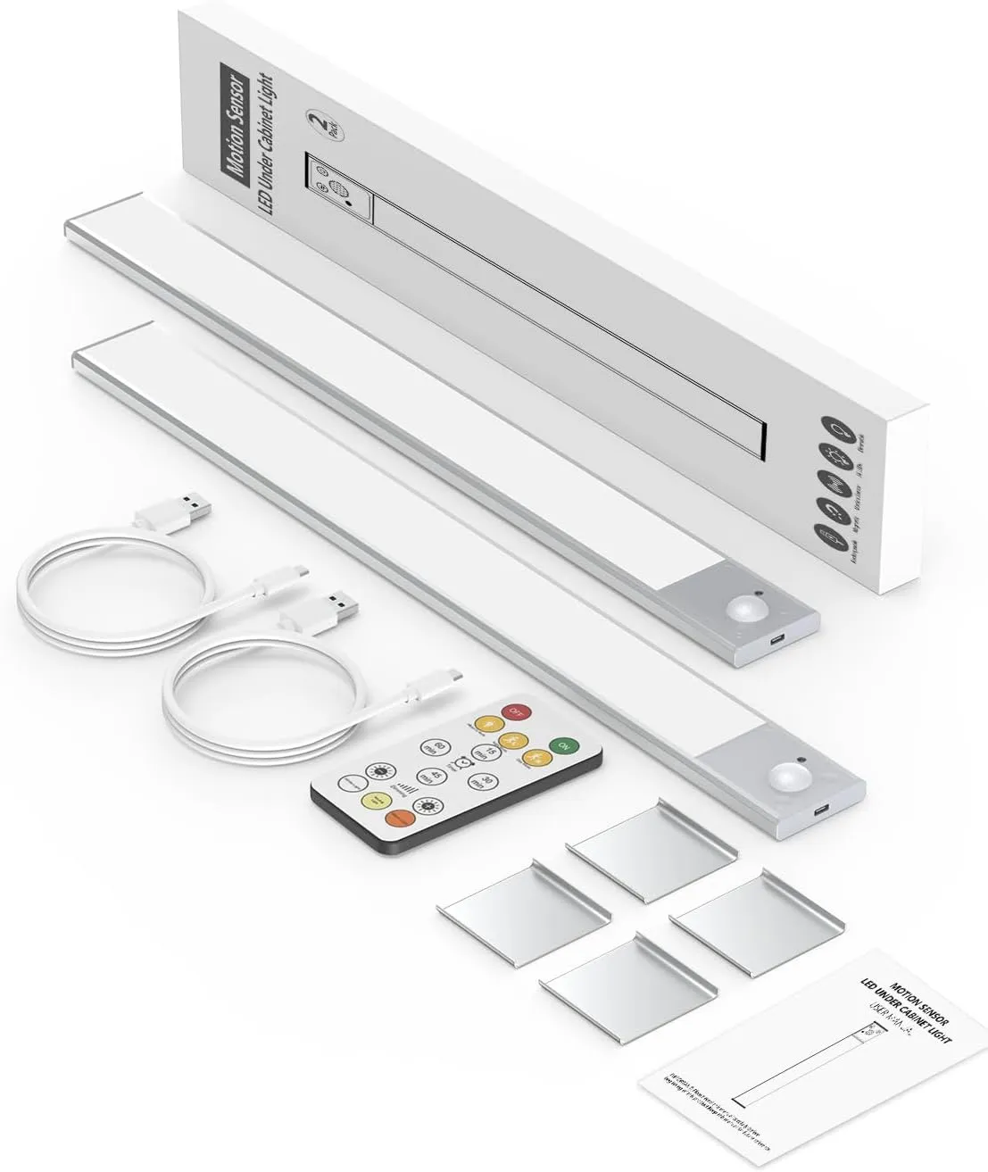 16" Ultra-Thin Under Cabinet Lighting Wireless, Aluminum Alloy Under Counter Lights for Kitchen, 3-Color-Temps Magnetic Closet Lights, Rechargeable Motion Sensor Light Indoor (2Pack, Silver)