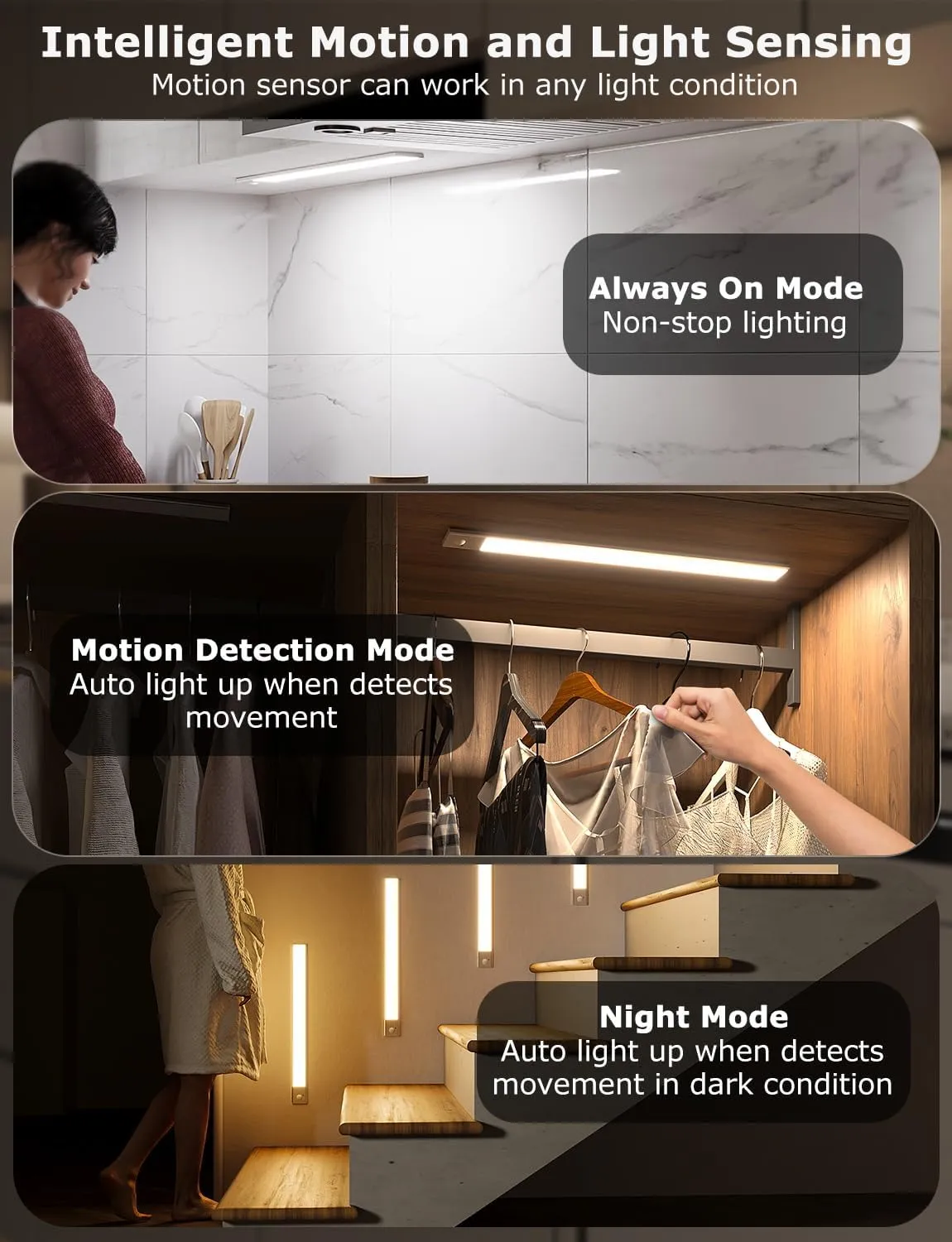 16" Ultra-Thin Under Cabinet Lighting Wireless, Aluminum Alloy Under Counter Lights for Kitchen, 3-Color-Temps Magnetic Closet Lights, Rechargeable Motion Sensor Light Indoor (2Pack, Silver)