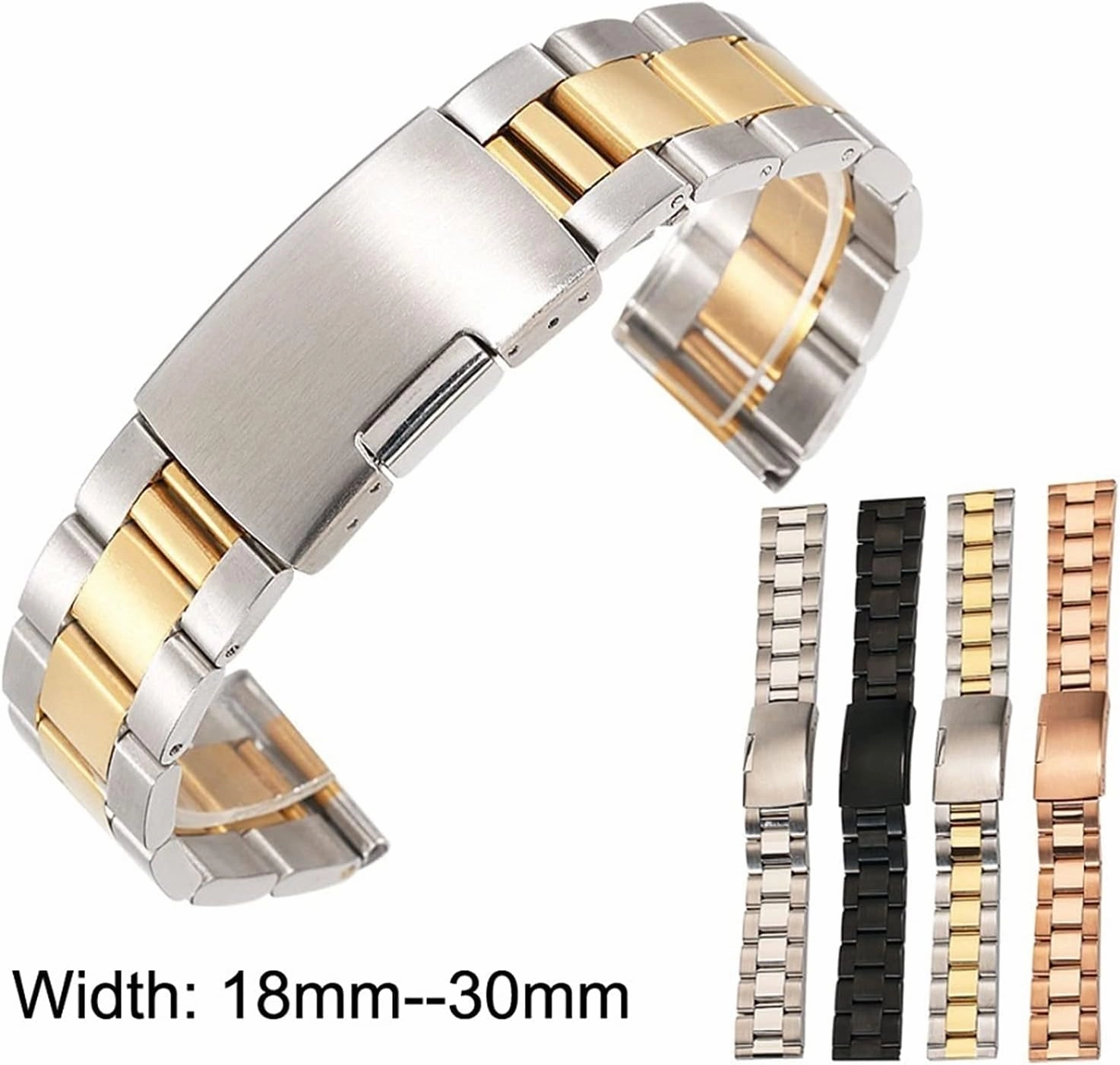 18mm 20mm 22mm 24mm 26mm 28mm 30mm Solid Classic Stainless Steel Breathable Replacement Bracelet (Band Color: Black, Band Width: 28mm)