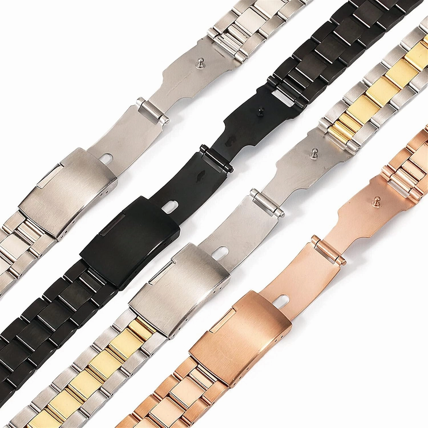 18mm 20mm 22mm 24mm 26mm 28mm 30mm Solid Classic Stainless Steel Breathable Replacement Bracelet (Band Color: Black, Band Width: 28mm)
