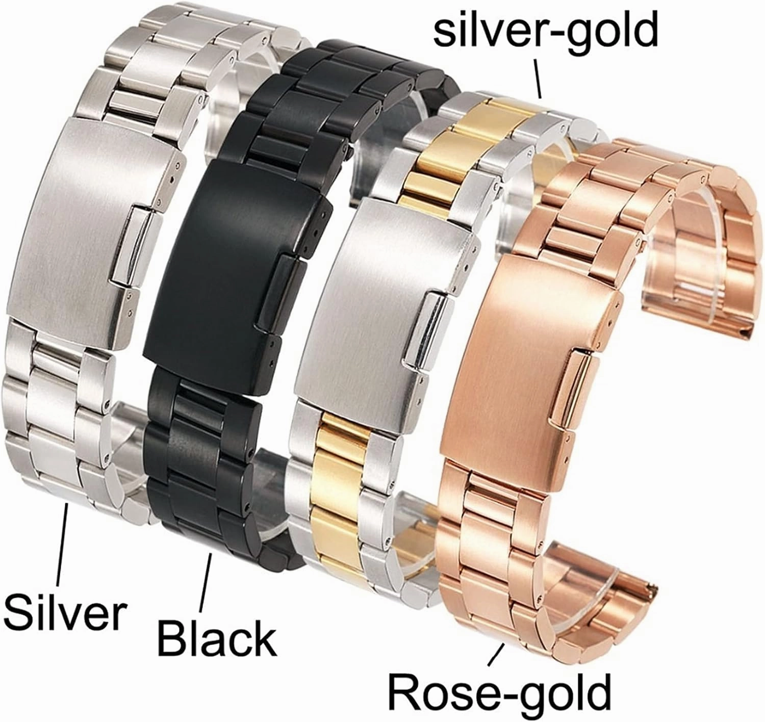 18mm 20mm 22mm 24mm 26mm 28mm 30mm Solid Classic Stainless Steel Breathable Replacement Bracelet (Band Color: Black, Band Width: 28mm)