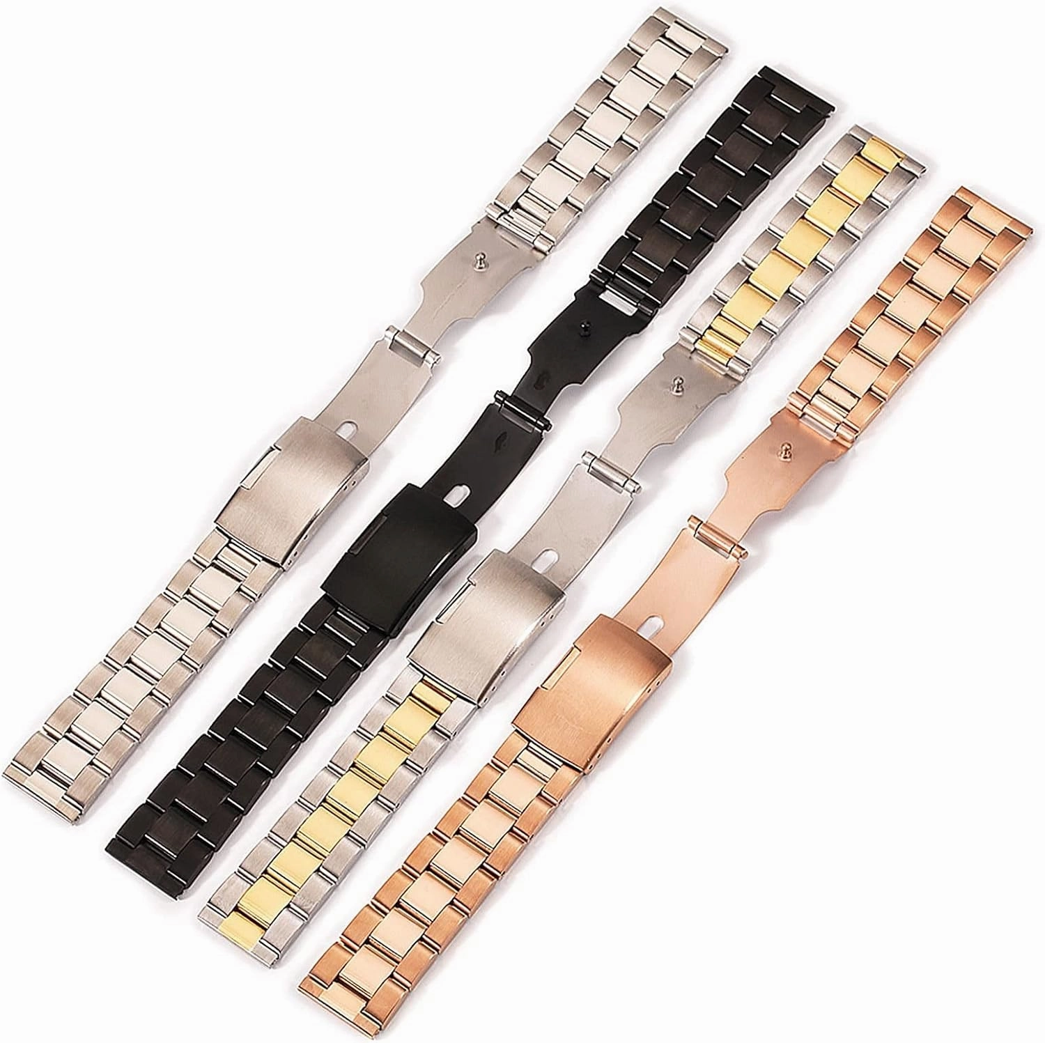 18mm 20mm 22mm 24mm 26mm 28mm 30mm Solid Classic Stainless Steel Breathable Replacement Bracelet (Band Color: Black, Band Width: 28mm)