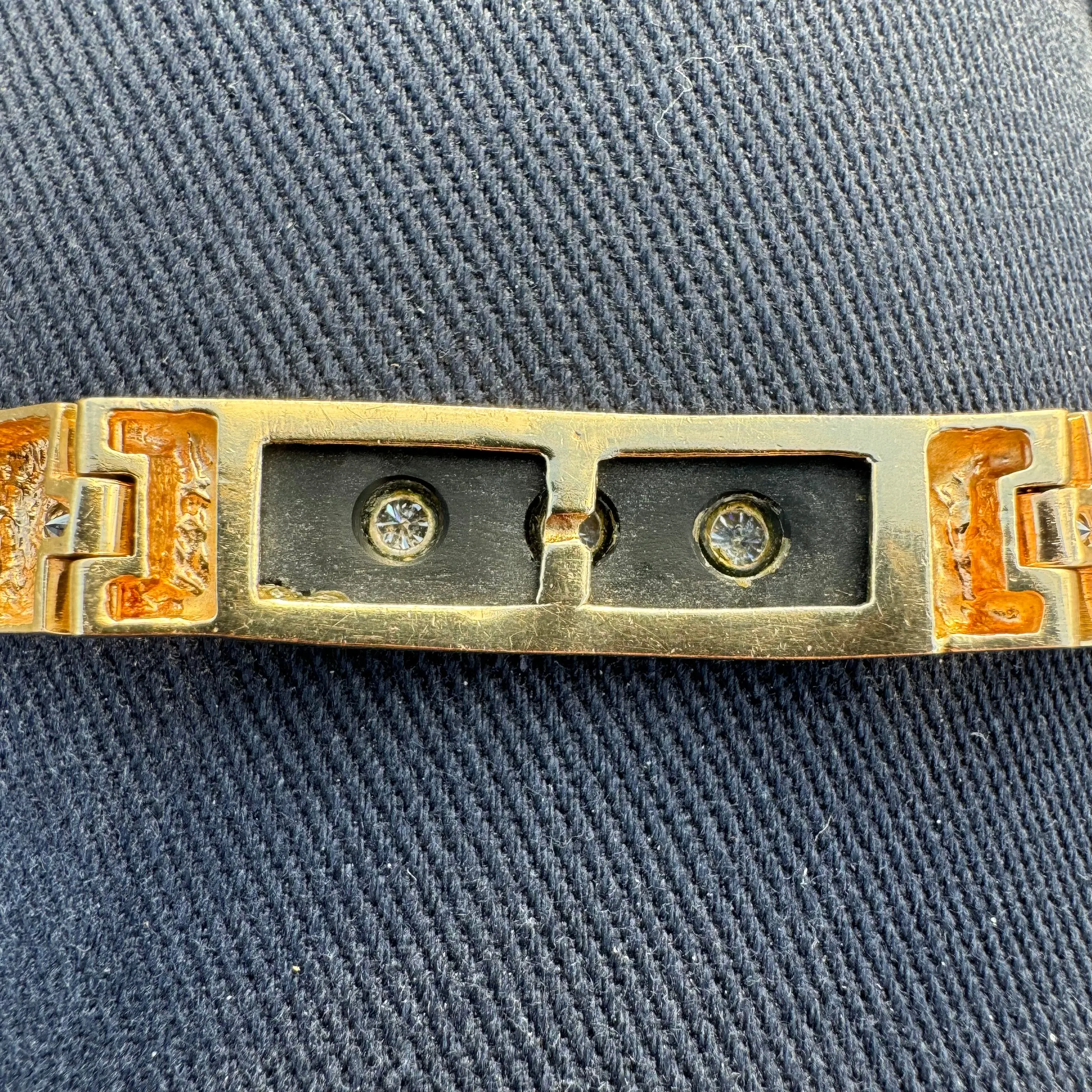 1980’s Solid 14k Yellow Gold 1.0ctw Natural Diamond Black Onyx Heavyweight Bracelet (7.5”)