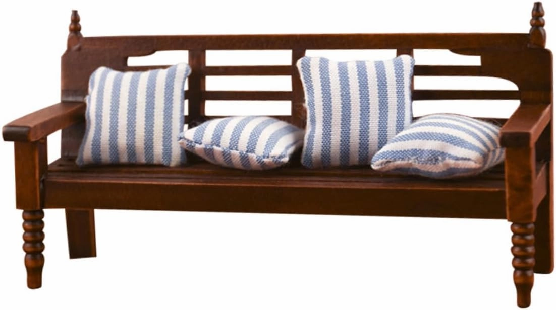 1 Set Miniature Bench Model with Cloth Pillow Scale Wooden Dollhouse Adornment for Home Decor and Photo Props Realistic Craftsmanship Great Present for Miniature Enthusiasts