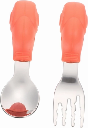 1 Set Tableware Set Stainless Steel Fork Spoon with Handle Safe Cutlery for Practice Outdoor Use Random Colors Random Color