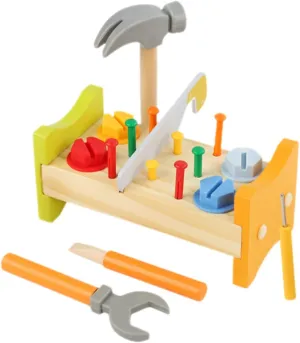 1Set Wooden Pounding Peg Workbench Educational Hammering Activity for Promotes Hand Eye Coordination Creativity Safe Wooden Construction for Ages