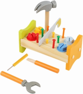 1Set Wooden Pounding Peg Workbench with Hammer for Learning and Development Educational for Hand Eye Coordination and Creativity for Indoor Play