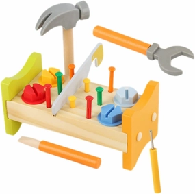 1Set Workbench Educational Wooden Pounding Peg Workbench with Hammer Safe and Engaging Tool Play for Indoor Learning and Fun Activities
