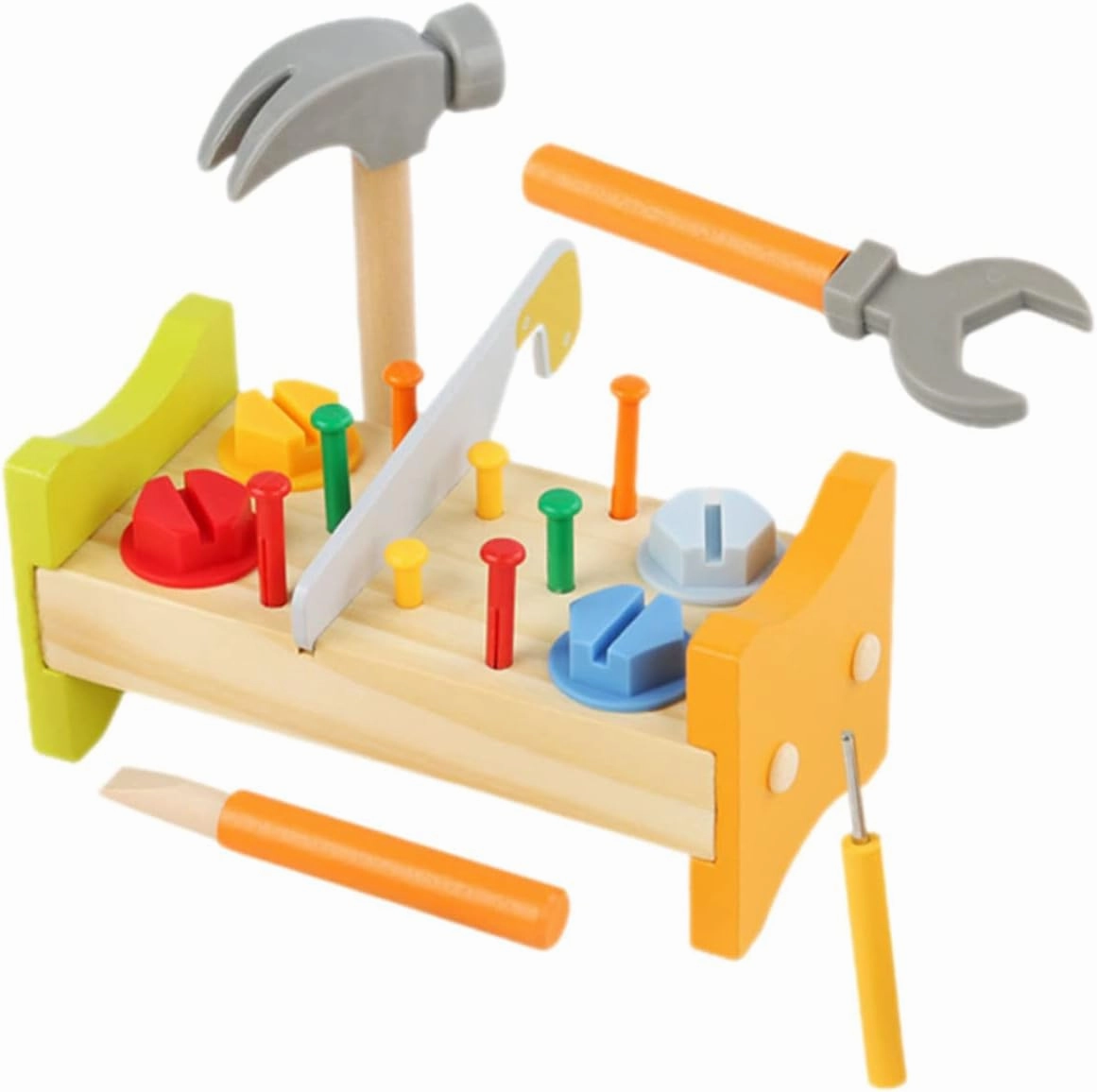1Set Workbench Educational Wooden Pounding Peg Workbench with Hammer Safe and Engaging Tool Play for Indoor Learning and Fun Activities