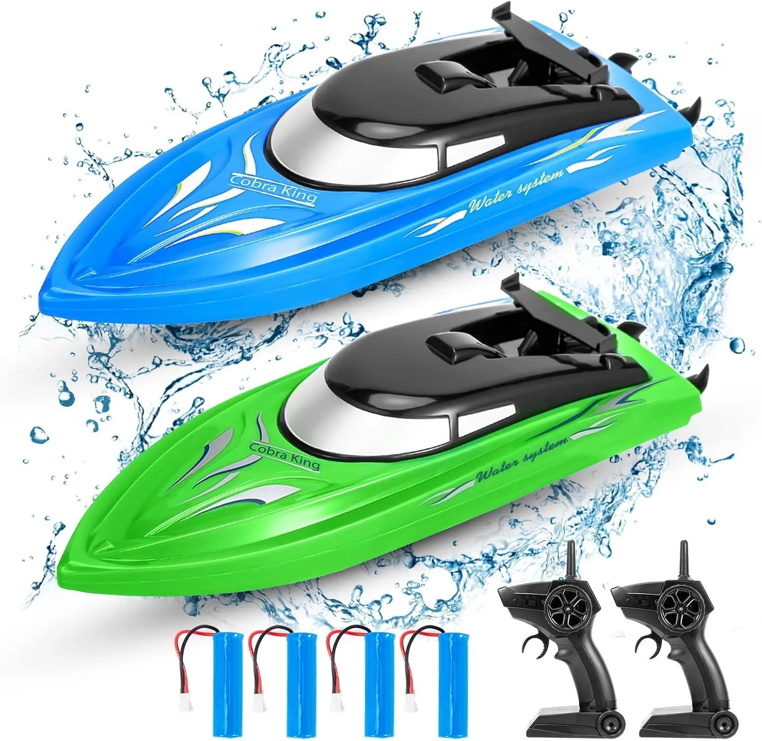 2-Pack RC Boats for Pools and Lakes - High-Speed 10km/H, 2.4GHz Remote Control Boats for Kids and Adults, 4 Rechargeable Batteries Included