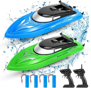 2-Pack RC Boats for Pools and Lakes - High-Speed 10km/H, 2.4GHz Remote Control Boats for Kids and Adults, 4 Rechargeable Batteries Included