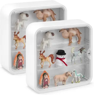 2 Pcs Display Case for Figures 3 Tiers Doll Storage Box Wall Mounted Clear Box Dust Proof Display Cabinet Organizer with Magnetic Door for Mini Toys Action Figures Collectibles, White