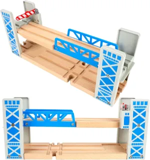 2 Pcs Wooden Train Track Set Accessories Lifting 2-Level Wood Railway Overpass Bridge for Wooden Railway Tracks System