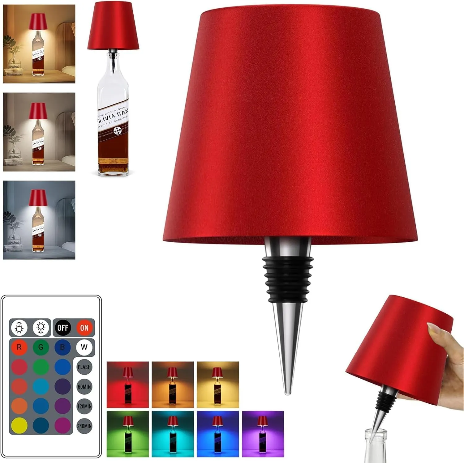 2025 New Wireless Bottle Lamp,RGB LED Bottle Light with Remote(RGB Wine red, 1pc)