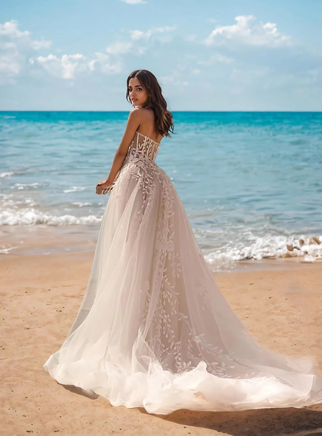 2025 Elegant A-Line Wedding Party Gowns Sweetheart Court Train Sleeveless Lace Appliques Prom Dress