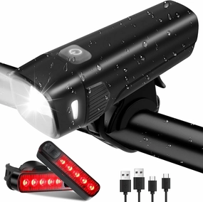 2025 New IPX6 Water Proof Bike Headlight with 2 Tail Light, 5 4 Modes Rechargeable Type-C Bike Lights for Night Riding, High Lumen Bicycle Lights Front and Rear, Gift Set for Road Mountain Cycling