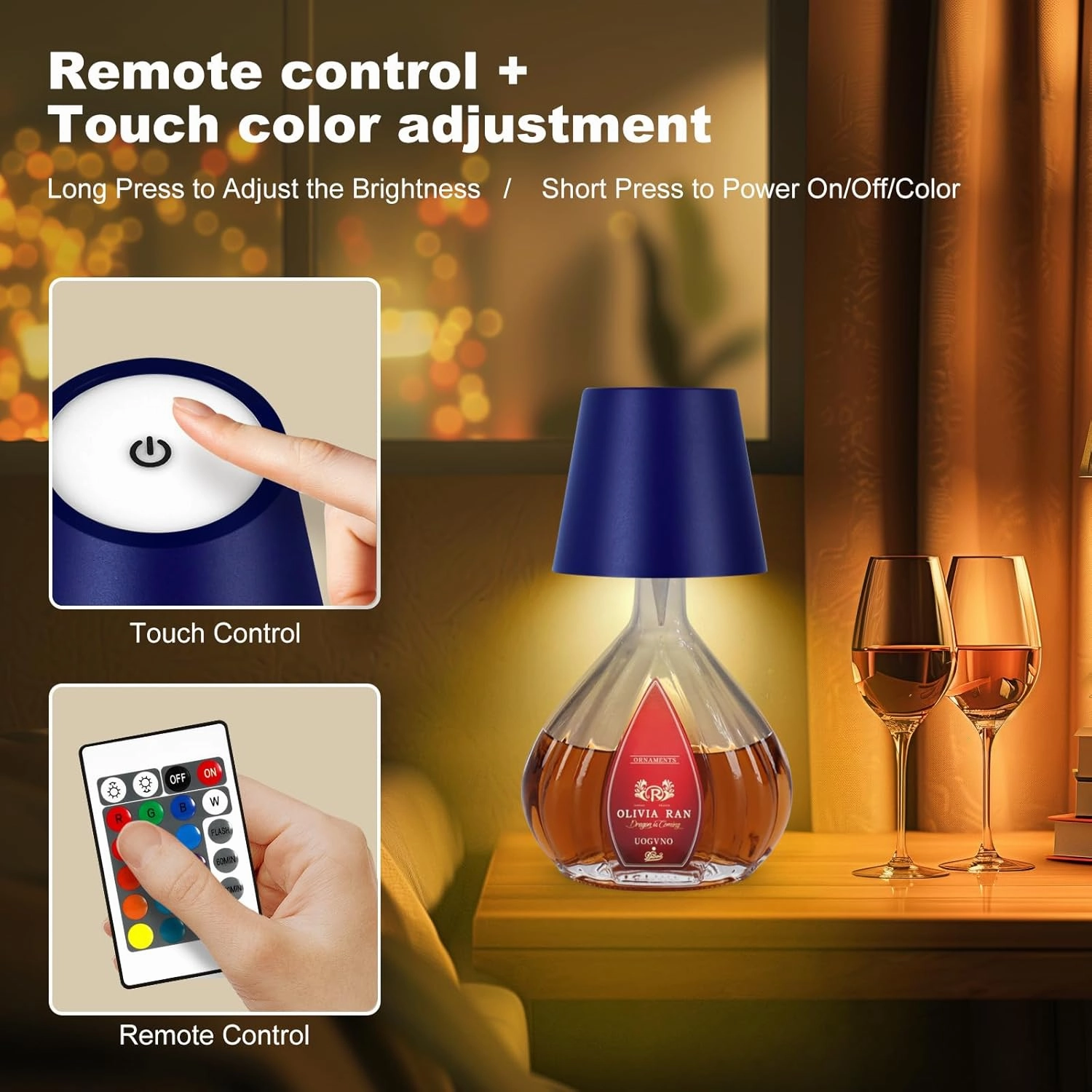 2025 New Wireless Bottle Lamp,RGB LED Bottle Light with Remote(RGB Sapphire Blue, 1pc)