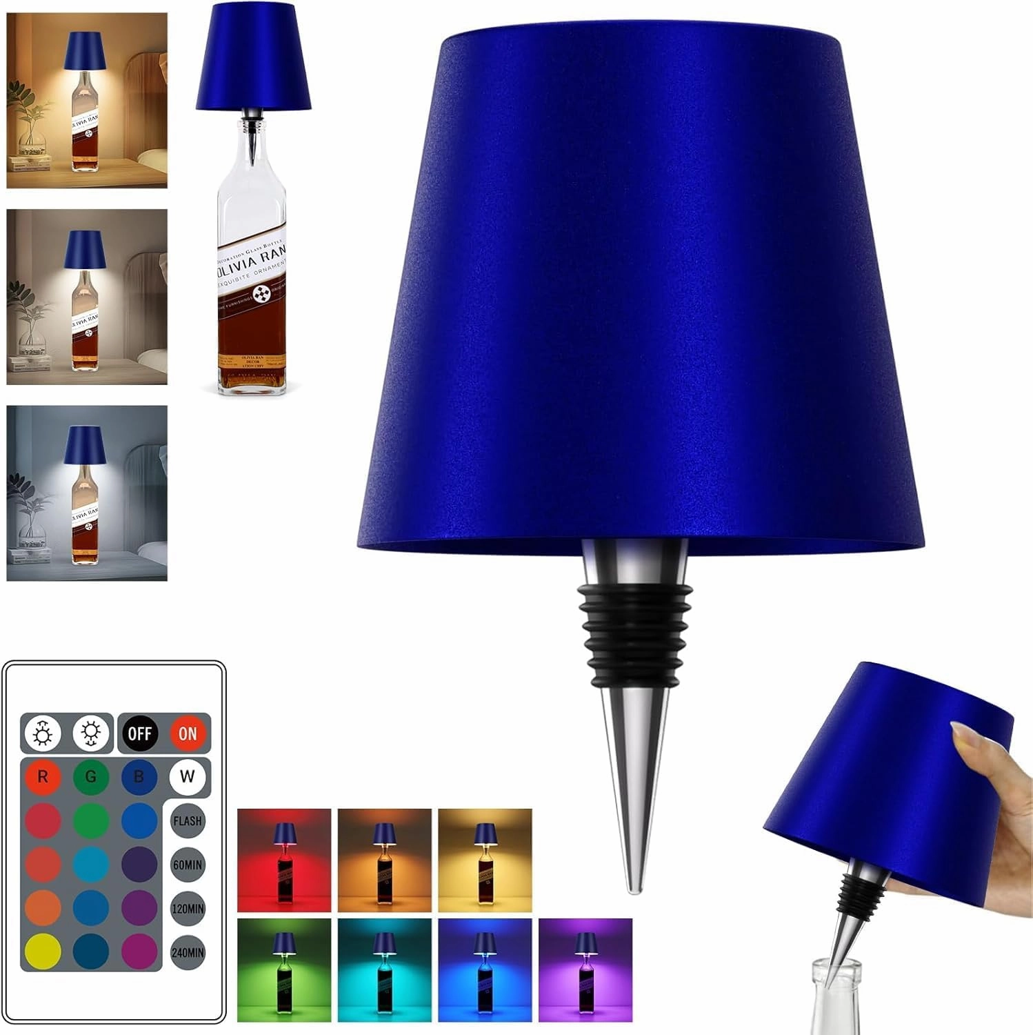 2025 New Wireless Bottle Lamp,RGB LED Bottle Light with Remote(RGB Sapphire Blue, 1pc)