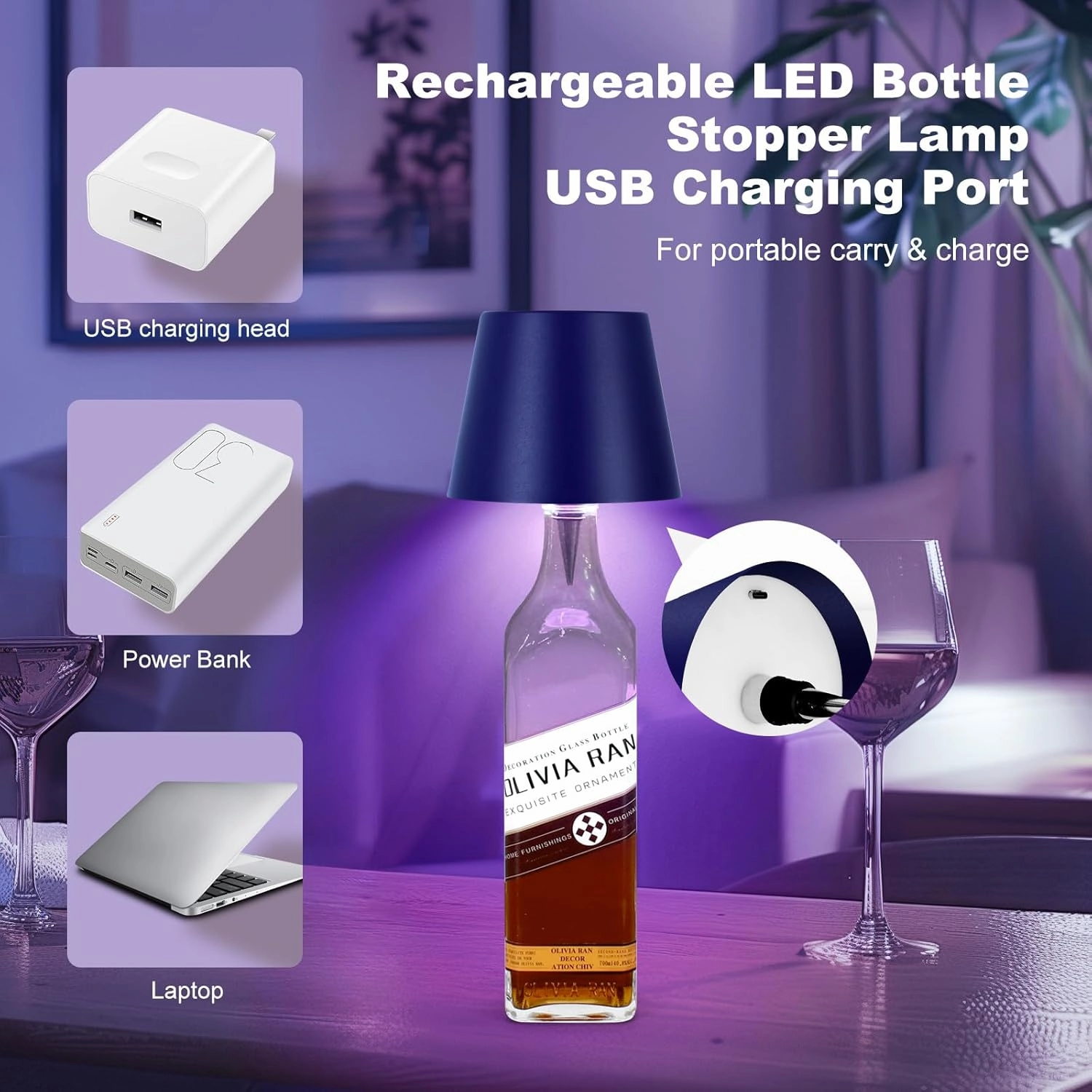 2025 New Wireless Bottle Lamp,RGB LED Bottle Light with Remote(RGB Sapphire Blue, 1pc)