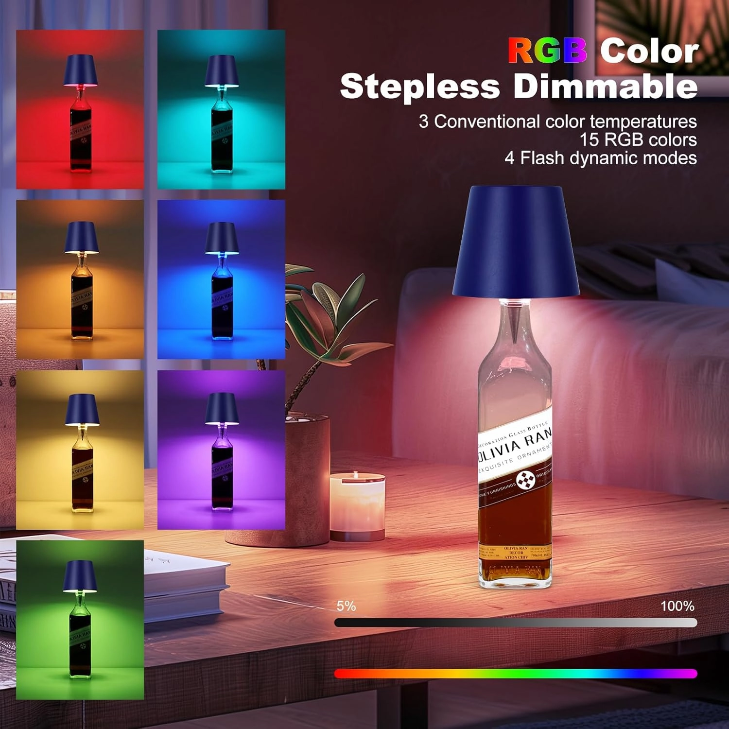2025 New Wireless Bottle Lamp,RGB LED Bottle Light with Remote(RGB Sapphire Blue, 1pc)