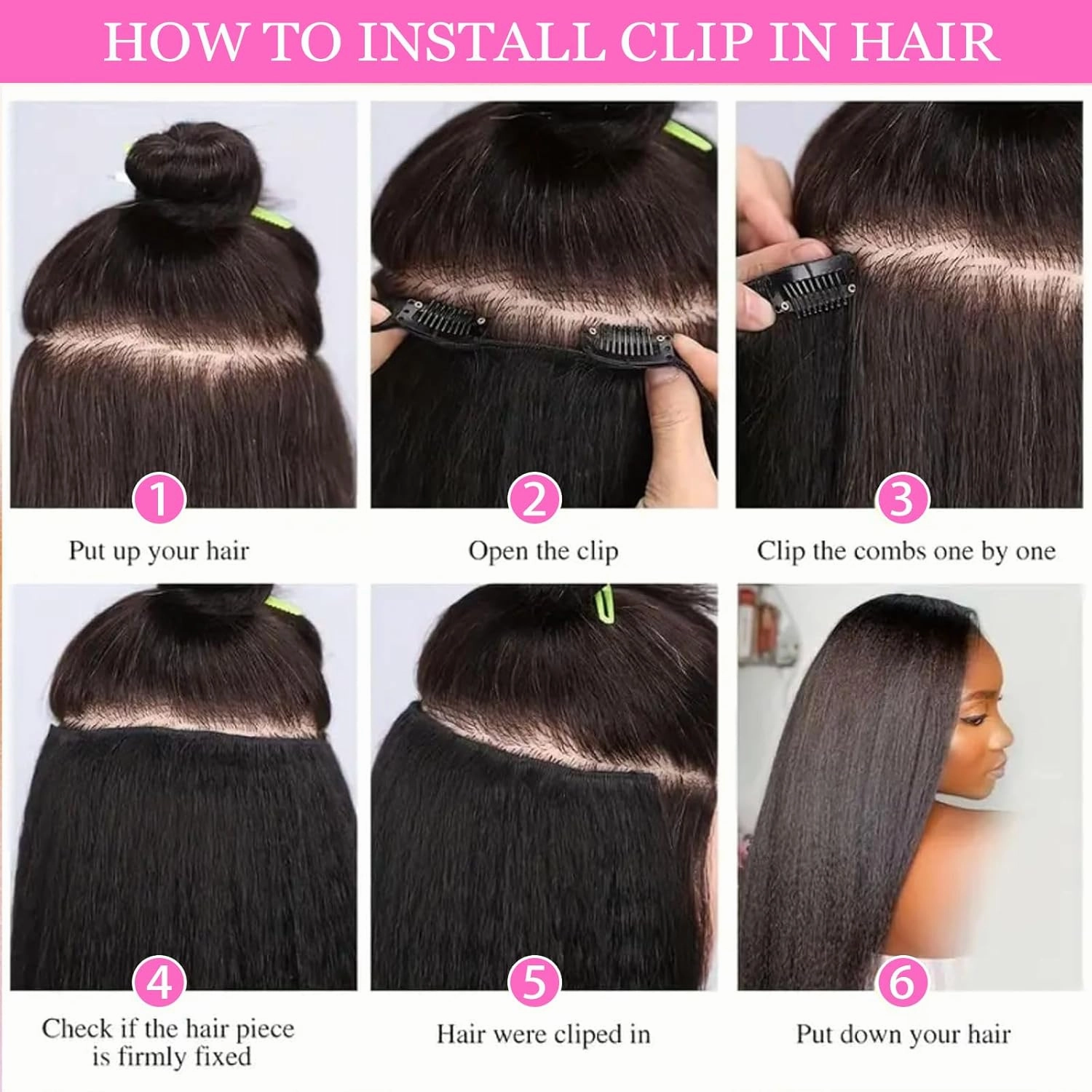 20 Inch Kinky Straight Clip in Hair Extensions Natural Black 7 Pcs Seamless Yaki Straight Clip in Hair for Black Women 120G Full Head Yaki Straight Synthetic Hair