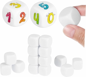 20pcs Blank Dice Rounded Six-Sided DIY Game Dice for Math Teaching Counting Activities and Creative Projects Smooth Finish for Safe Use