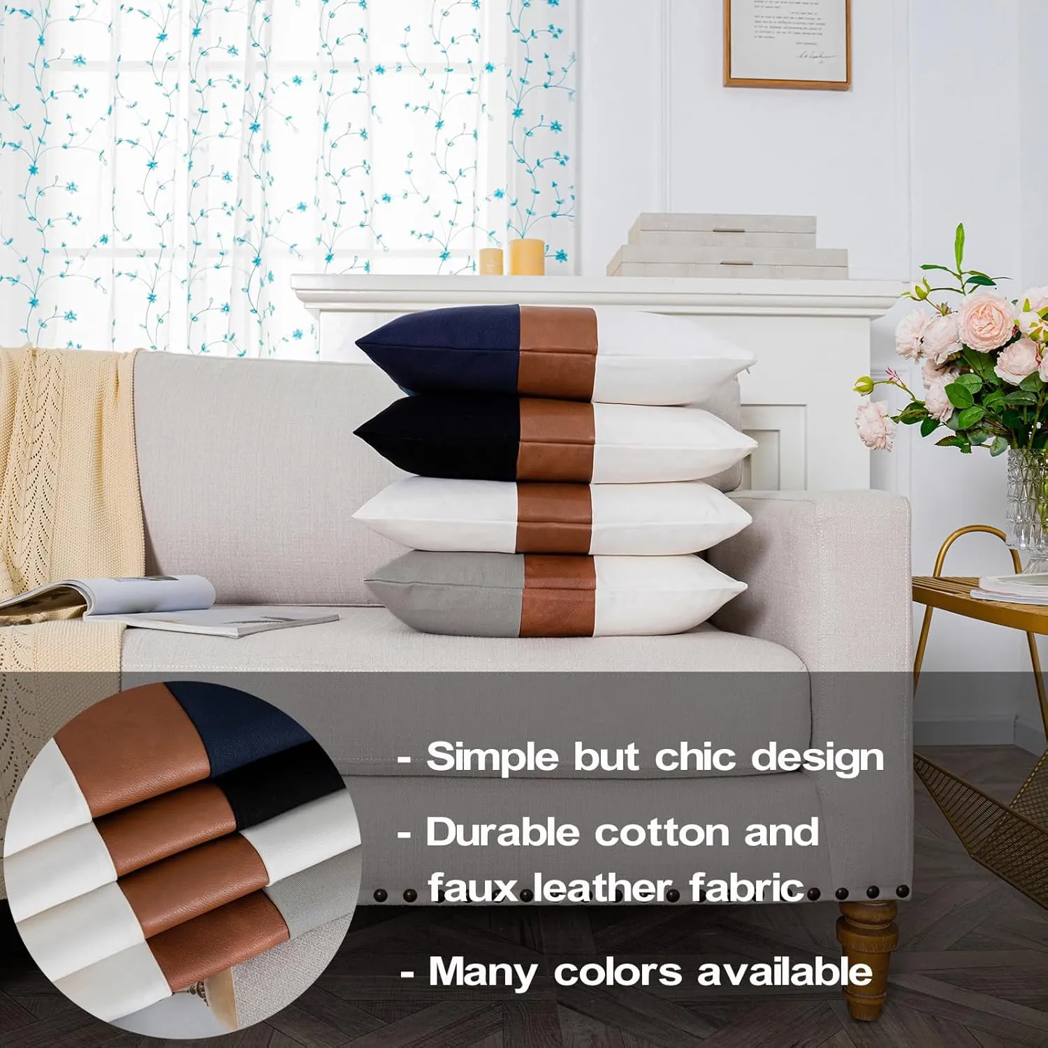 22 x22 Navy Blue Decorative Throw Pillow Covers Farmhouse Accent Pillowcase for Sofa Couch Car Bedroom Living Room Modern Faux Leather Cushion Cover,Navy Blue