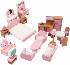 22 Pieces Wooden Dollhouse Furniture Accessories 1:12 Scale Wooden Toys Doll House Furnishings for Girls Doll Living Room,Kitchen,Dining Room,Bedroom,Bathroom