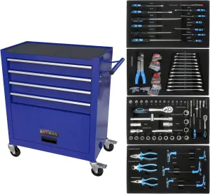 238pcs Mechanic Tool Set With Cart, Rolling Box, Socket Wrench, Ratchet, Plier, Screwdriver - Kit Organizer for Workshop and Home, Blue