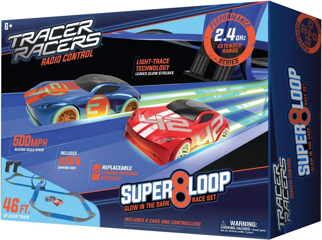 2.4 GHz Radio Control Remote Slot-Less, Cordless Racing Super 8 Speedway Track Set with Two Cars