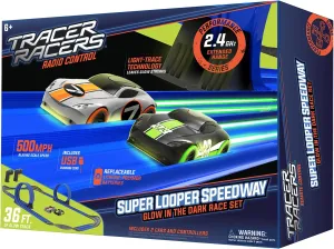 2.4 GHz Radio Control Remote Slot-Less, Cordless Racing Super Loop Speedway Track Set with Two Cars