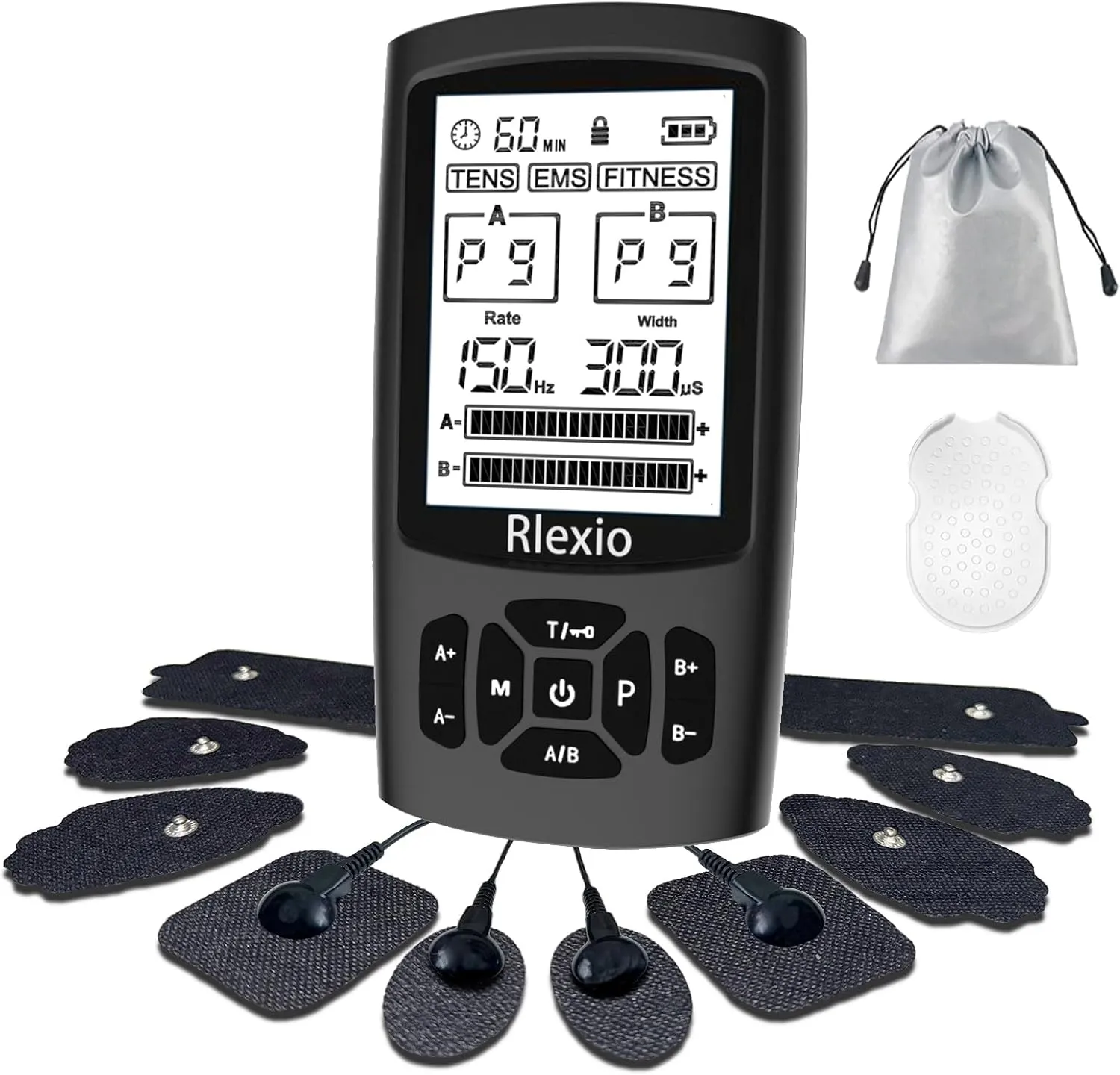 24 Modes TENS Unit Muscle Stimulator for Pain Relief, Rechargeable TENS Machine Massager with 10 Pads, Pulse Rate 2-150Hz, Width 80-300μs (Black)