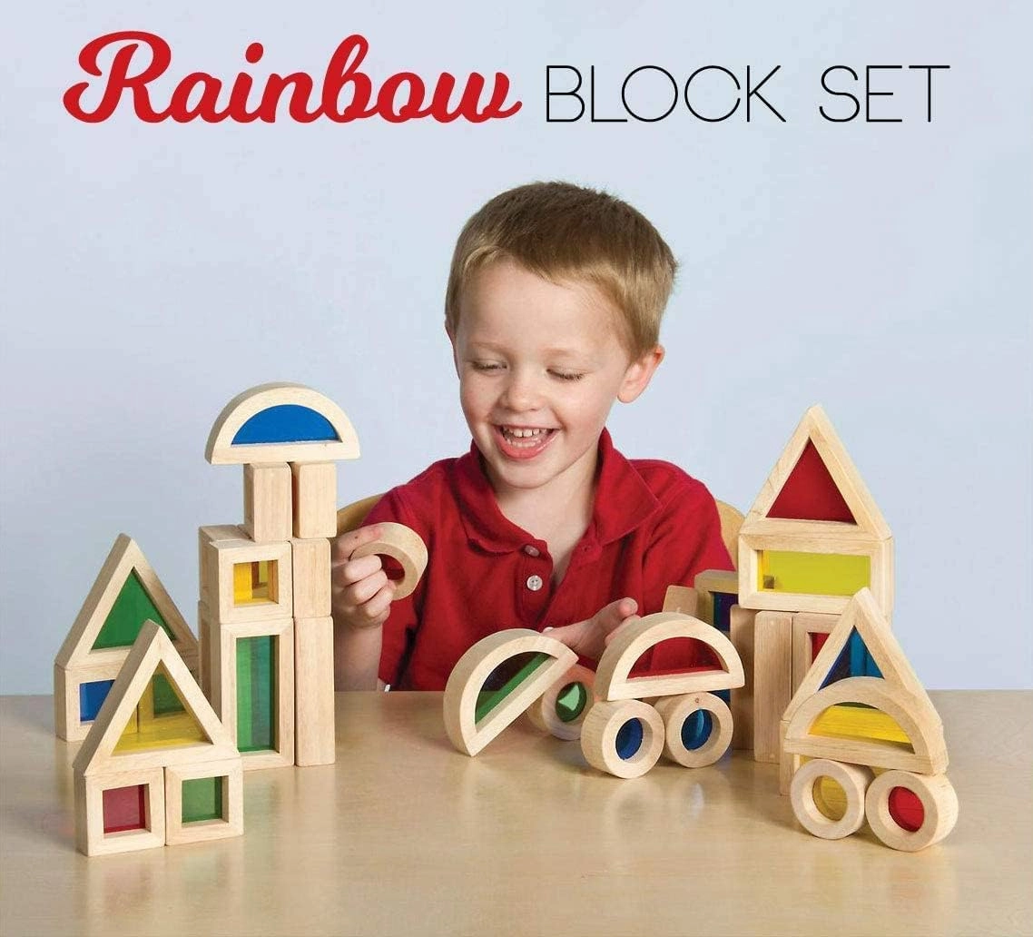 24-Piece Rainbow Stacker STEM Learning Toy Set: Natural Wood Building Blocks for Toddlers, Montessori Educational Construction Kit with Colorful Geometry Shapes – Interactive Preschool Gift for Kids Ages 3 