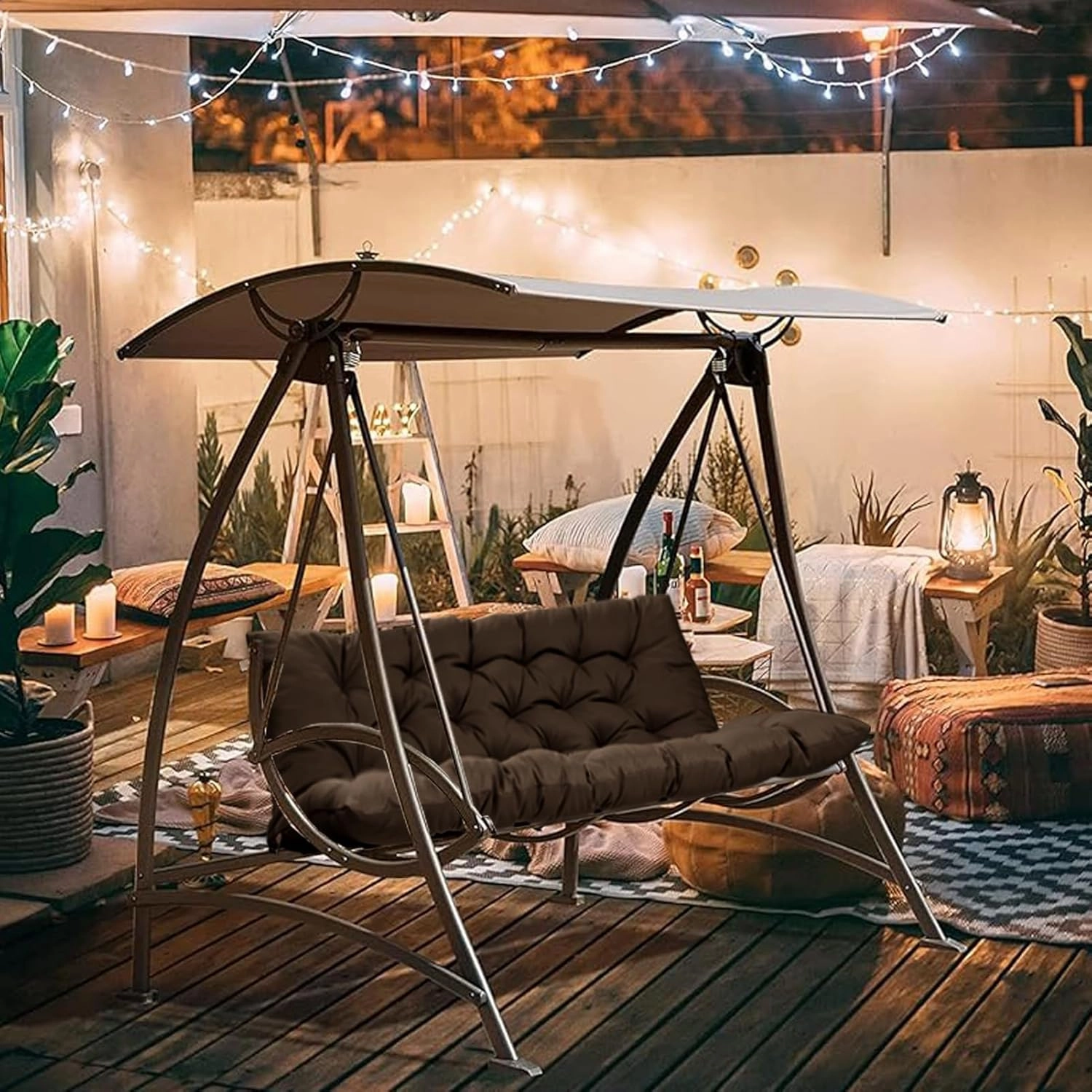2-3 Seat Swing Replacement Cushion, Outdoor Bench Cushions with Backrest Thicken 4", Patio Furniture Garden Porch Loveseat Glider Pad Anti-Fading Waterproof (Brown, 40x60in)