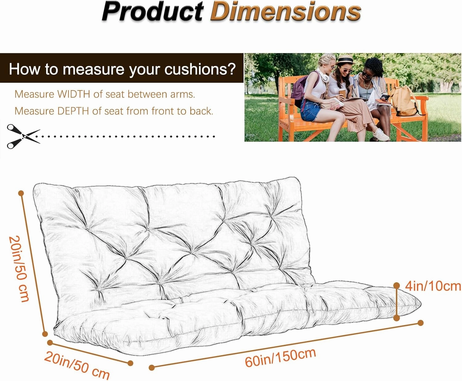 2-3 Seat Swing Replacement Cushion, Outdoor Bench Cushions with Backrest Thicken 4", Patio Furniture Garden Porch Loveseat Glider Pad Anti-Fading Waterproof (Brown, 40x60in)